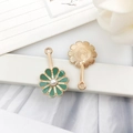 Green flower charms with enamel finish and pearl center for DIY jewelry making - Round Flower