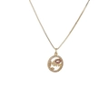 Gold box chain necklace featuring a CZ-studded round Mama pendant with a red lip motif - Round Lip MAMA / Gold