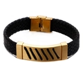 Pulsera punk para hombre de cuero trenzado con placa de acero inoxidable dorado y negro - 19cm / Dorado
