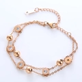 Rose gold double-layer bracelet with Roman numeral ring and sparkling zircon beads - Rose Gold