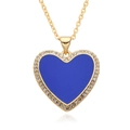 Close-up of gold heart pendant with dark blue enamel and micro-paved cubic zirconia - Dark Blue Style (F153)