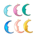 Set of 6 colorful enamel crescent moon face and star alloy charms for DIY jewelry making - Moon 24x32mm / Pink