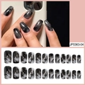 Faux ongles longs ballerine avec motif marbré fumé noir et gris brillant - Noir Gris Marbre Fumée (JP0363-04)