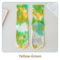 Yellow-green tie-dye pilates socks with non-slip silicone grips on the bottom - Size 36-42 / Yellow-Green