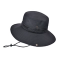 Men's outdoor fishing boonie hat in solid black with breathable mesh and chin strap - Black