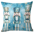 Blue Christmas pillowcase featuring three nutcracker soldiers with golden stars - Nutcracker Soldier