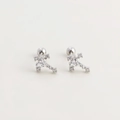 Silver S925 cross stud earrings with sparkling heart-shaped zircon and screw back closure - White Gold
