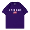 Purple cotton t-shirt featuring white FREEDOM print and US flag design on front - Purple