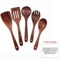 5-piece acacia wood kitchen utensil set including spatulas and spoons on white background - Mangium Wood 5-Piece Set / Approx. 410g