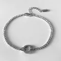 Silver stainless steel tennis bracelet with 10mm interlocking circle pendant and stones - Screw Motif Circle Pendant Tennis Chain (XBL0036-1)