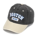 Close-up of Boston 1630 embroidery on retro washed cotton kids baseball cap - 52-56CM (2-6 Years) / Black & Khaki (C)