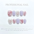 Handmade short square lavender press-on nails with floral patterns and pearl accents - Extra Small (XS) / 1133-zitang