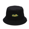 Bob noir en coton avec broderie de tournesol jaune dans un style minimaliste épuré - M (56-58cm) / Noir