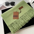 Light green faux cashmere scarf with tassels and leather label displayed on a tray - 20# Avocado Green