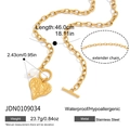 Collar de acero dorado con colgante de corazón, perla blanca y cierre de palanca - Colgante de Perla de Corazón (JDN0109034)