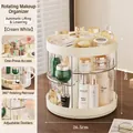 Rotating cream makeup organizer with adjustable tiers and 360-degree spinning base - Lift-top Rotating Style / Cream White