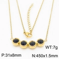 Golden titanium steel necklace with four black round pendants and jewelry dimensions - Gold Black Necklace(KN235975-KFC)