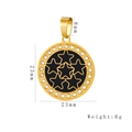 Gold stainless steel earrings with black enamel tree of life and star pattern detail - Five-Star Round Pendant (HD-89)