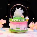 Totoro themed crystal ball music box with pink house base and dreamlike falling petals - 0287 Pink Base / Medium 80# LED Light+Music