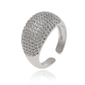 Brede verzilverde ring met glinsterende micro-pave zirkonia zetting en open ontwerp - Brede Band Volledige Bezetting Heldere Diamant (J1459)