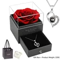 Preserved red rose gift box with heart projection necklace and black luxury jewelry bag - White Gold Heart Necklace and Rose Gift Box