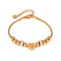 Elegantes rotgoldenes Perlenarmband mit mattiertem Herzanhänger und Zirkonia-Akzenten - Roségold