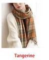 British style orange plaid knit scarf with classic tassels for autumn and winter warmth - Orange Plaid