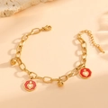 18K gold plated stainless steel chain bracelet with red heart charms and gold beads - Polygon Beads Red Heart Bracelet (D815)