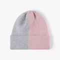 Winter knit beanie featuring a unique two-tone split design in grey and pink colors - Light Gray Pink