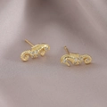 Elegant gold-plated seahorse stud earrings with sparkling clear cubic zirconia stones - Sea Horse Style (EM06-5)