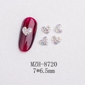 Macro detail of 7x6.5mm heart shaped iridescent nail art crystal charms for DIY manicures - Silver Heart Aurora Rhinestone Style(8720)