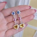 Boucles d'oreilles pendantes avec zircons colorés et pendentif en forme de cœur - Coloré
