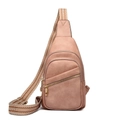 Bolso de pecho cruzado de cuero PU rosa para mujer con correa ancha estampada - Rosa