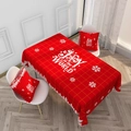 Mantel y cojines navideños rojos con estampado de copos Joy to the World - 40*70cm / ZB032-3 (Mantel De Copo De Nieve Con Rejilla Roja Y Fundas De Almohada)