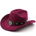 Détail du chapeau de cow-boy bordeaux avec perles turquoise et emblème étoile en métal - M (56-58cm) / Bordeaux