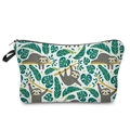 Close-up detail of a white travel cosmetic bag featuring cute sloth and tropical leaf prints - Tropical Plant Sloth Print (273-1)