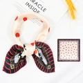 Silk-like square scarf featuring beige polka dots and navy blue striped edges - 04-Beige Red Dots Chains / 50*50CM