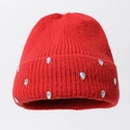 Gorro de punto rojo con diamantes de imitación brillantes para otoño e invierno - Rojo (Diamantes de Gota)