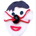 Handmade Christmas bird nose warmer in white with a red knit strap and black beak - Universal Tied Size / Black Bird