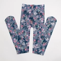 Grey floral print tights featuring pink and blue flower patterns on elastic fabric - 2515 Blue Grey Sock Small Flowers