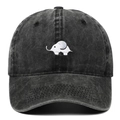 Gorra de béisbol clásica de algodón lavado negro con bordado de elefante minimalista - Ajustable / Negro