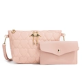 Borsa a tracolla rosa trapuntata a cuore con cigno dorato e borsellino coordinato - Rosa