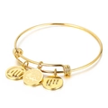 Bracelet jonc doré ajustable Vierge avec trois breloques thématiques sur fond blanc pur - Vierge Dorée (KB88088-Z)
