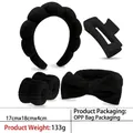 4-piece black fluffy sponge headband set with wristbands and a bow hair tie - 2-towel Cloth Black Headband Five-piece Set