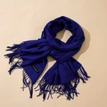 Classic deep blue cashmere scarf with elegant fringe tassels and soft twill texture - Royal Blue