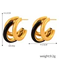 Minimalist multi-layer C-shaped hoop earrings in gold metal and black enamel finish - Enamel Filling / Black