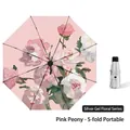 Pink peony oil painting pattern five-fold portable umbrella with silver sun protection coating - 5-Fold 8k Pink Peony - Silver Coating