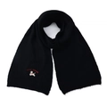 Black knitted scarf featuring cute dog embroidery and Lucky Puppy lettering - Black Scarf