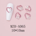 Detailopname van roze hartvormige strassteentjes met zilveren strik voor nail art - Zilveren Dubbel Overlappend Hartstijl (A065)