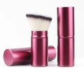 Portable retractable makeup brush set with purple metal casing and soft dual-tone bristles - Wine Red Slant Head